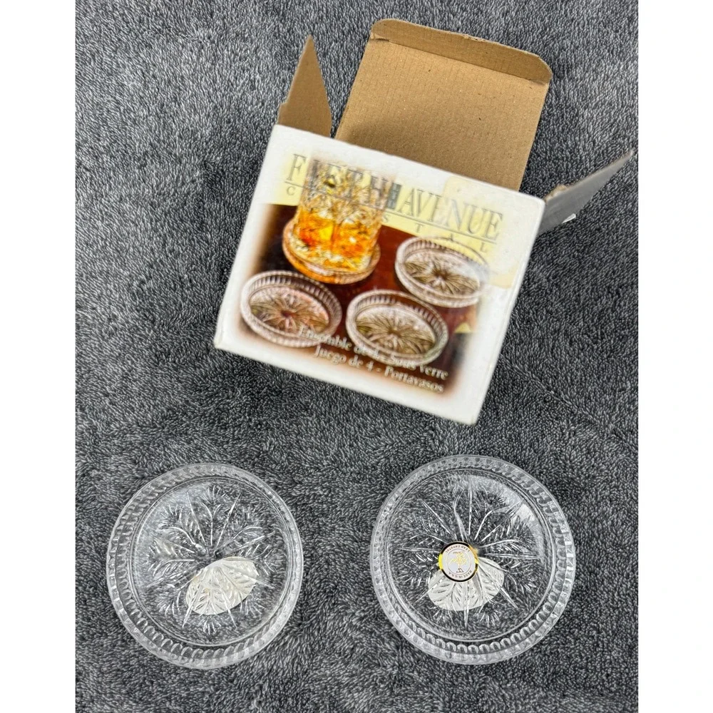 Fifth‎ Avenue Crystal Portico Lead Crystal Coasters Set of 4 Clear Starburst USA